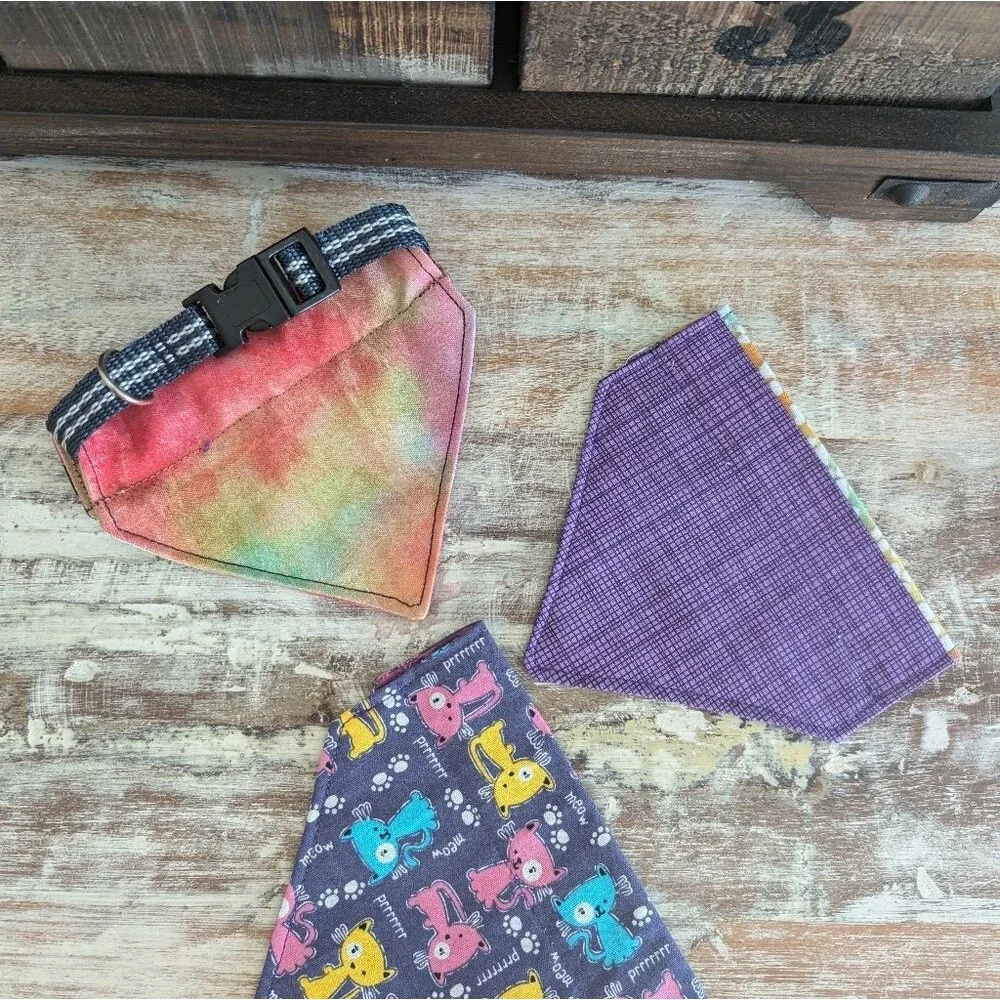 Hand Crafted Dog/Cat Bandanas, Over The Collar Set of 3 Size XS